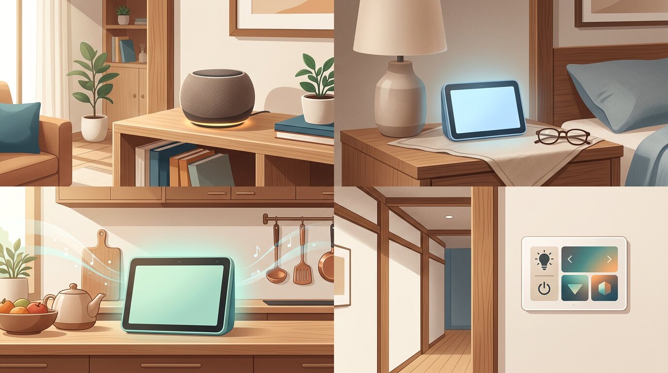 Echo Dot、Echo Show、Echo Studio、Echo Hubを用途別に比較したモデル選びのイメージ