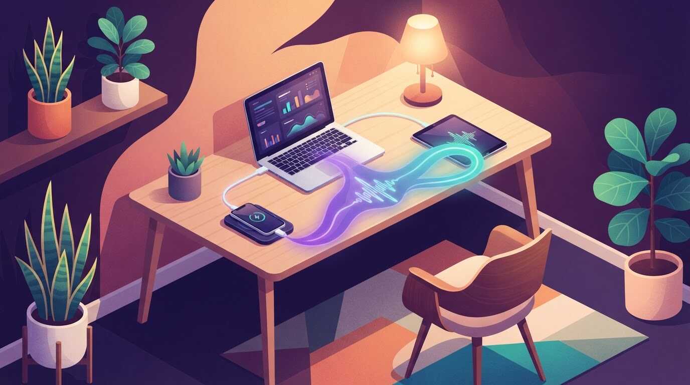 Mac・iPhone・iPadで同じAI音声入力の設定をそのまま使えるイメージ