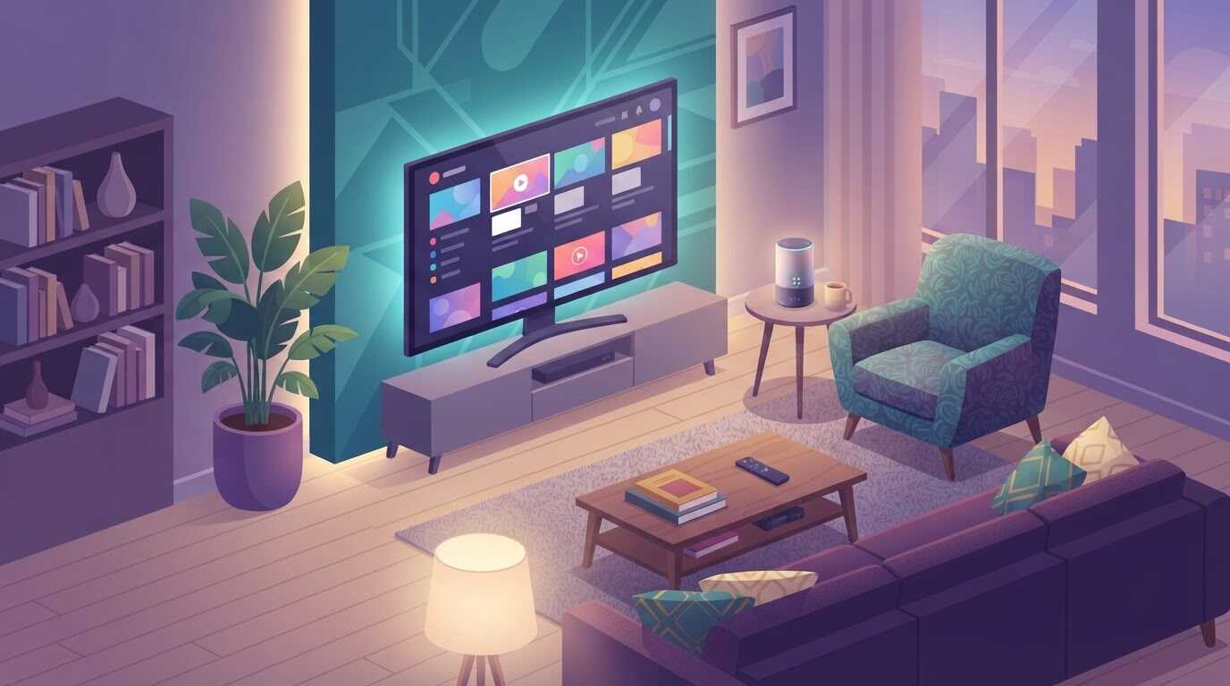 Fire TV Stickでできること(動画配信・TVer・YouTube・ミラーリング)を家族が大画面で楽しむイメージ